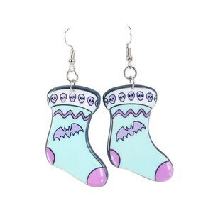 New Christmas Holiday Goth Stockings Drop Earrings Bat Skull Pastel Socks Gift